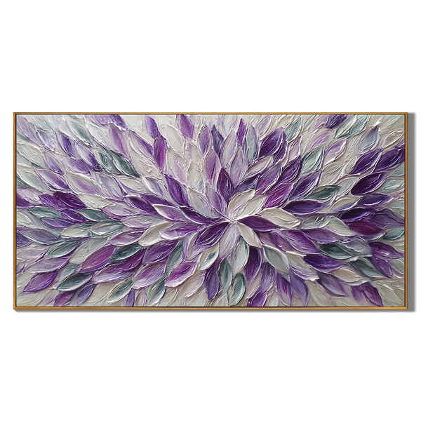 Lavender Whirl – Modern Impasto Abstract Oil Painting | Textured Floral Panorama Living Room Art