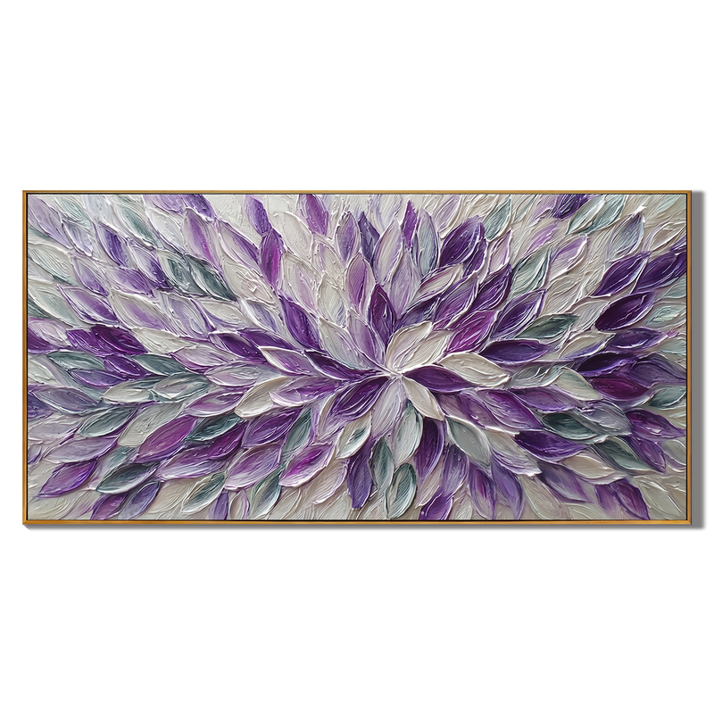Lavender Whirl – Modern Impasto Abstract Oil Painting | Textured Floral Panorama Living Room Art