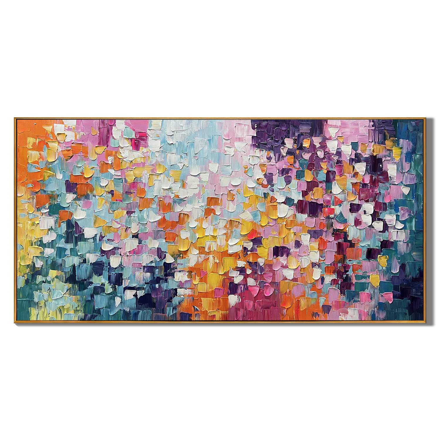 PRISMATIC EXPLOSION: Colorful Wall Art, Hand-Painted Horizontal Vibrant Multicolored 3D Impasto Palette Knife Heavy Texture Studio Art