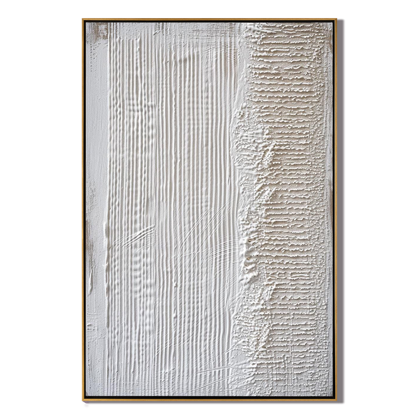 Linear Rhythm – Hand-Painted Minimalist Line Plaster Relief Texture Painting | Modern Minimalist Bedroom & Home Office Art