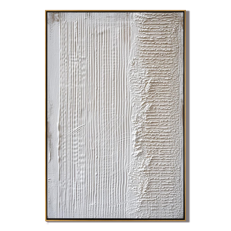 Linear Rhythm – Hand-Painted Minimalist Line Plaster Relief Texture Painting | Modern Minimalist Bedroom & Home Office Art