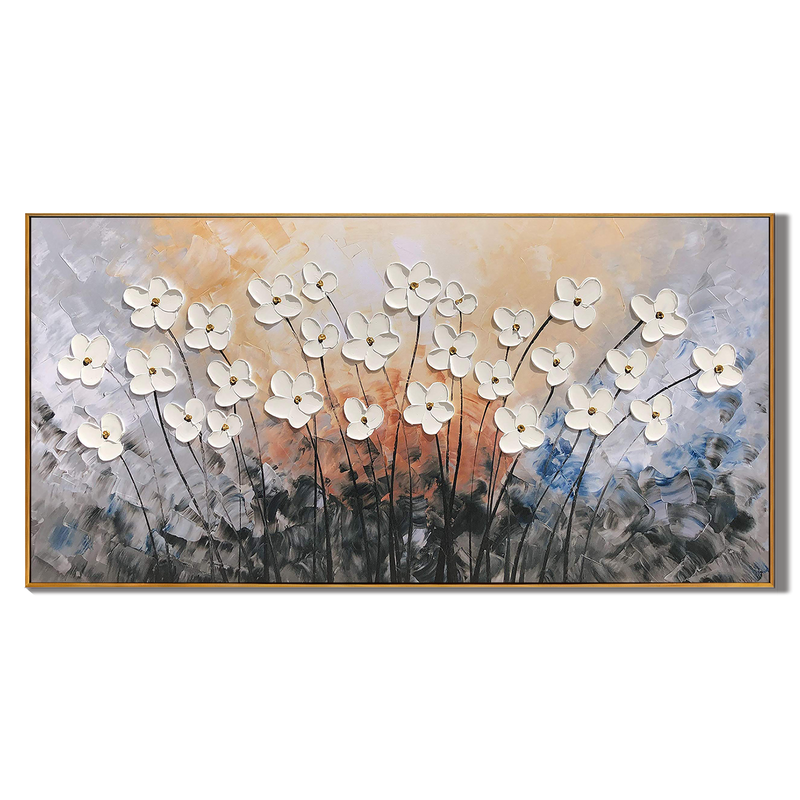 Amber Radiance – Sunset Background Flower Relief Floral Painting | Contemporary Botanical Bedroom & Living Room Art
