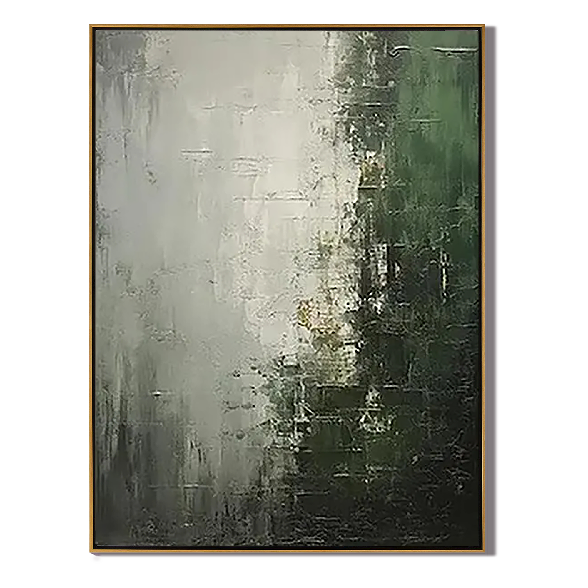 FOREST MIST: Wabi-Sabi Wall Art, Hand-Painted Dark Green and Grey Plaster Effect Textured Studio Art