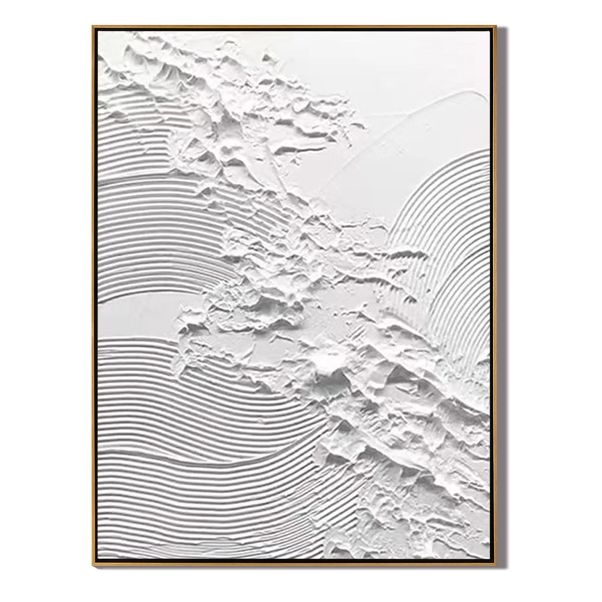 PURE DIMENSION: Minimalist Wall Art, Hand-Painted All-White Geometric Plaster Relief 3D Heavy Texture Gallery Art