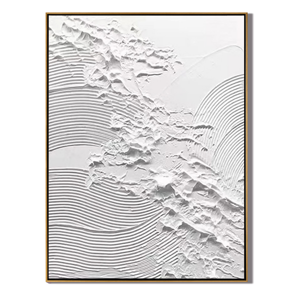 Pure Dimension – Minimalist Pure White Linear Abstract Plaster Relief Painting | Minimalist Sculpted Plaster Gallery Art