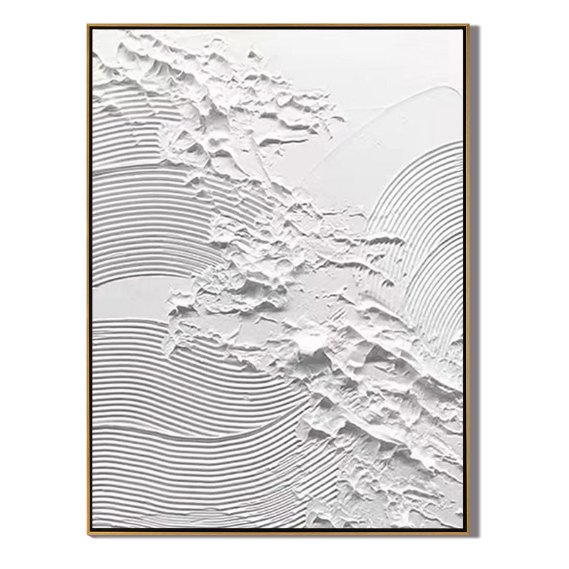 Pure Dimension – Minimalist Pure White Linear Abstract Plaster Relief Painting | Minimalist Sculpted Plaster Gallery Art