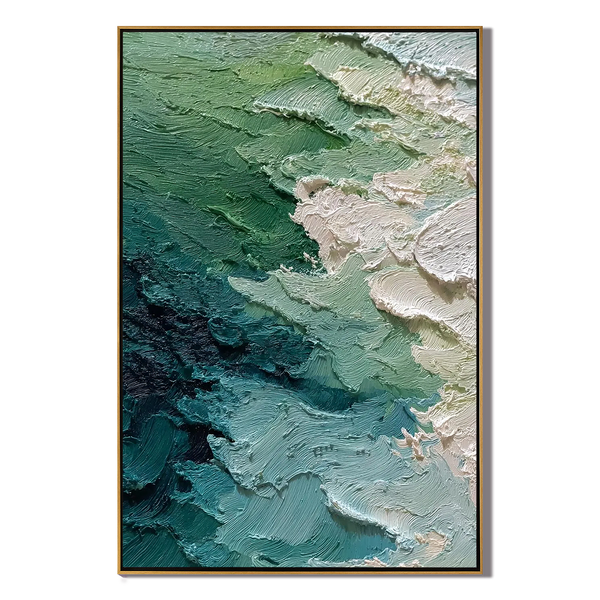 Moss Strata – Sage Green Abstract Shoreline Wabi-Sabi Painting | Japandi Wabi-Sabi Living Room & Bedroom Art