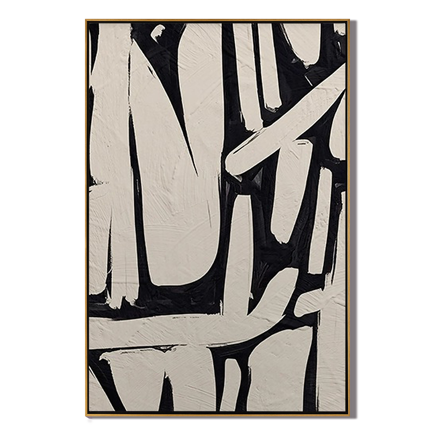MONOCHROME TRACE: Wabi-Sabi Wall Art, Hand-Painted Black and Beige Palette Knife 3D Heavy Texture Studio Art
