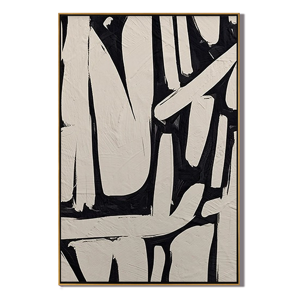 Monochrome Trace – Hand-Painted Black and Beige Palette Knife Wabi-Sabi Painting | Modern Noir Wabi-Sabi Living Room & Home Office Art