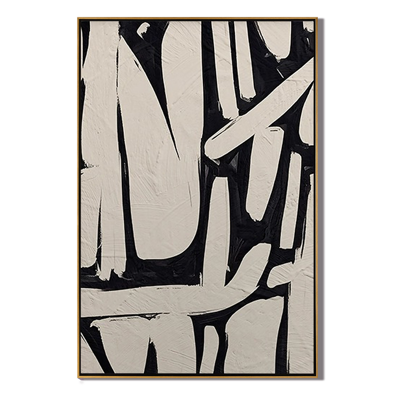 Monochrome Trace – Hand-Painted Black and Beige Palette Knife Wabi-Sabi Painting | Modern Noir Wabi-Sabi Living Room & Home Office Art