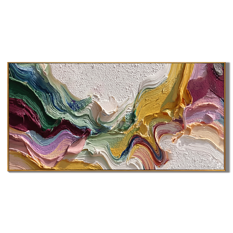 Chromatic Echo – Modern Impasto Heavy Texture Abstract Painting | Bohemian Horizontal Living Room Art