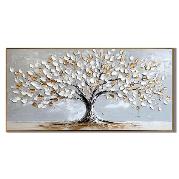 The Growth of Wealth – 3D Textured Tree of Life Painting | Modern Luxury Living Room Art