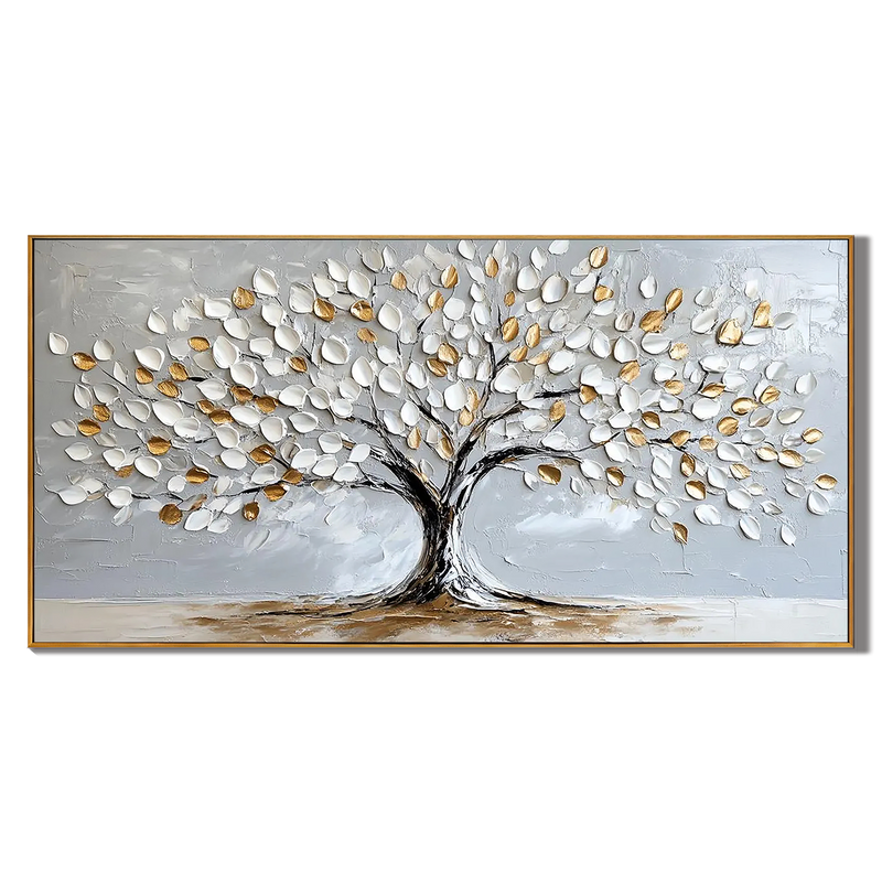 The Growth of Wealth – 3D Textured Tree of Life Painting | Modern Luxury Living Room Art