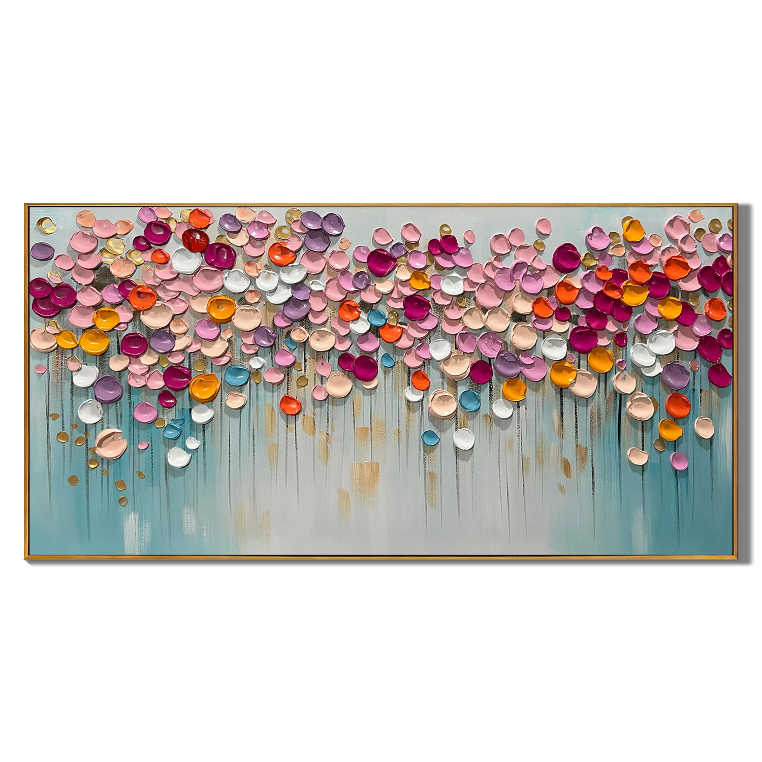 CANDY BLOOM: Panoramic 3D Heavy Texture Floral Wall Art, Vibrant Mosaic Petal Relief