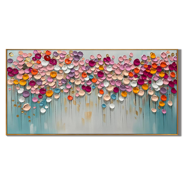 Candy Bloom – Vibrant Mosaic Petal Relief Floral Painting | Vibrant Botanical Living Room & Dining Room Art
