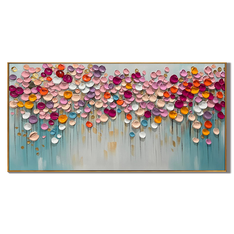 Candy Bloom – Vibrant Mosaic Petal Relief Floral Painting | Vibrant Botanical Living Room & Dining Room Art