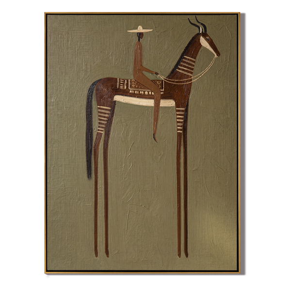 The Antler Ride – Vintage Americana Rider on Deer Folk Art Painting | Boho Living Room Art