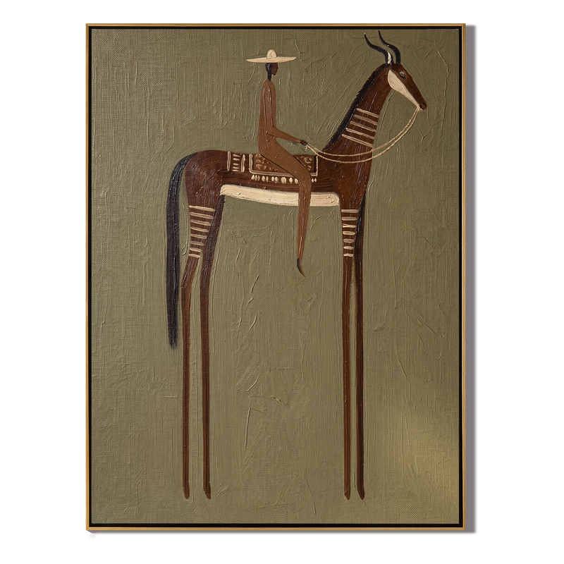 The Antler Ride – Vintage Americana Rider on Deer Folk Art Painting | Boho Living Room Art