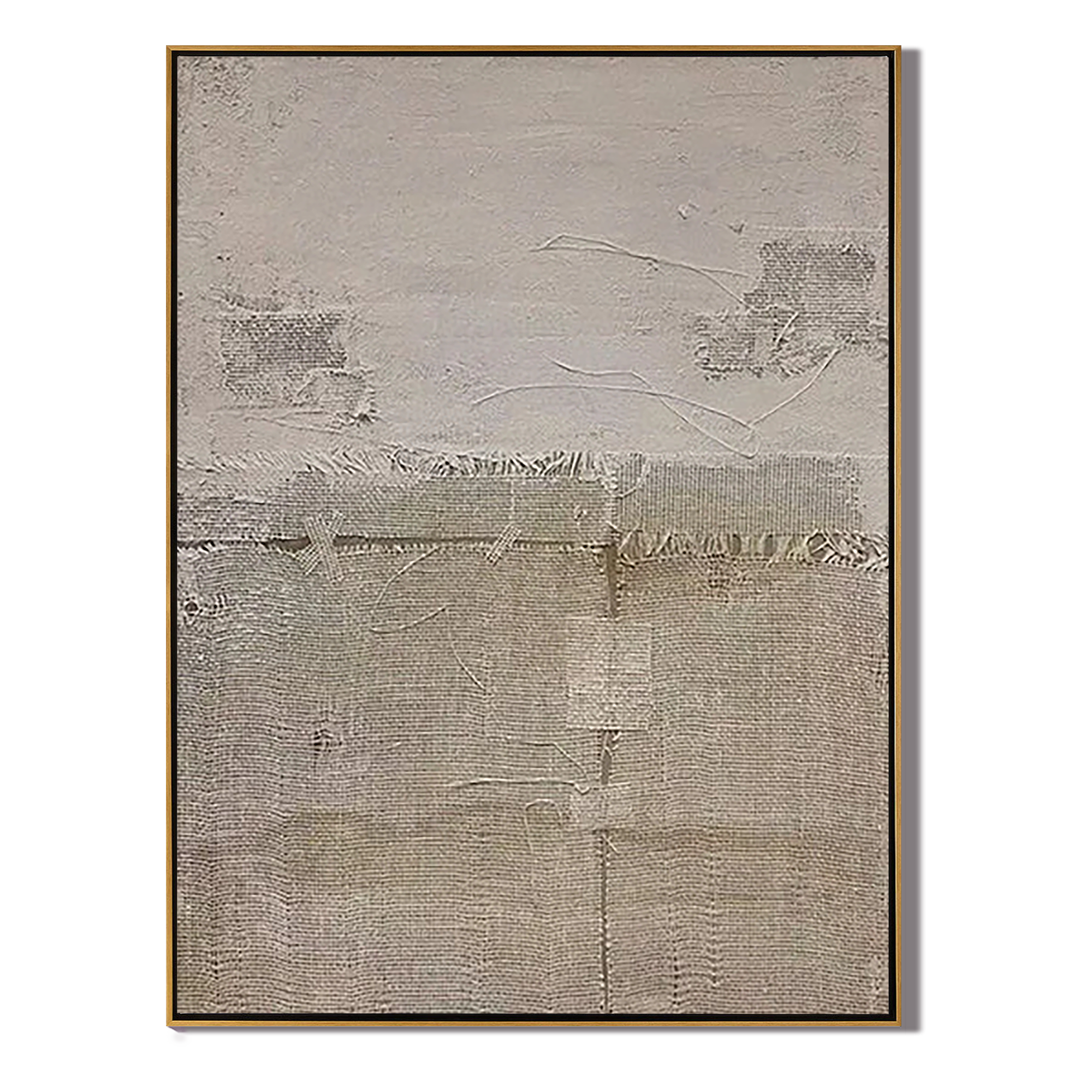 EARTHEN CRUST: Wabi-Sabi Wall Art, Hand-Painted Distressed Grey and Sand Plaster Relief 3D Heavy Texture Studio Art