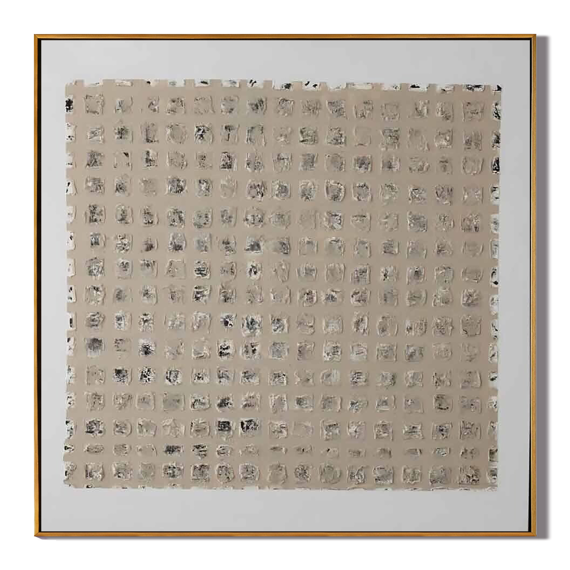 ANCIENT SCRIPT: Wabi-Sabi Wall Art, Hand-Painted Neutral Beige Matrix Plaster Relief 3D Heavy Texture Canvas Painting