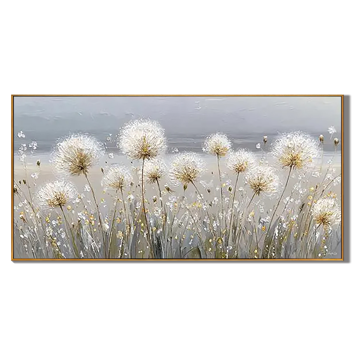 WISHFUL FIELDS: Floral Wall Art, Hand-Painted White Dandelion Impressionist Textured Canvas Painting