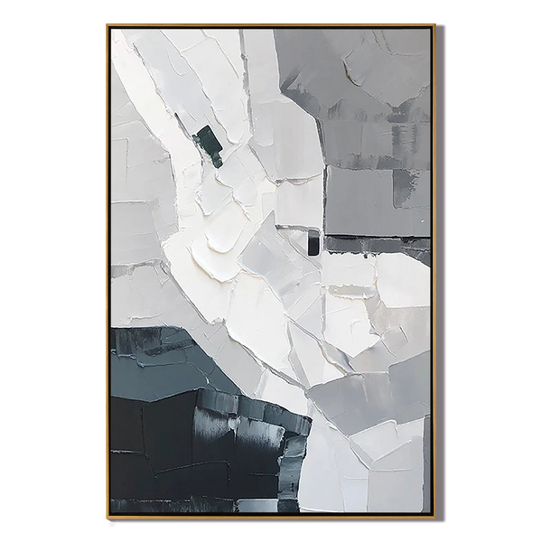 Mono Strata – Hand-Painted Modern Abstract Black White Grey Block Minimalist Painting | Modern Minimalist Bedroom & Home Office Art