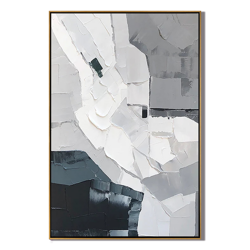 Mono Strata – Hand-Painted Modern Abstract Black White Grey Block Minimalist Painting | Modern Minimalist Bedroom & Home Office Art