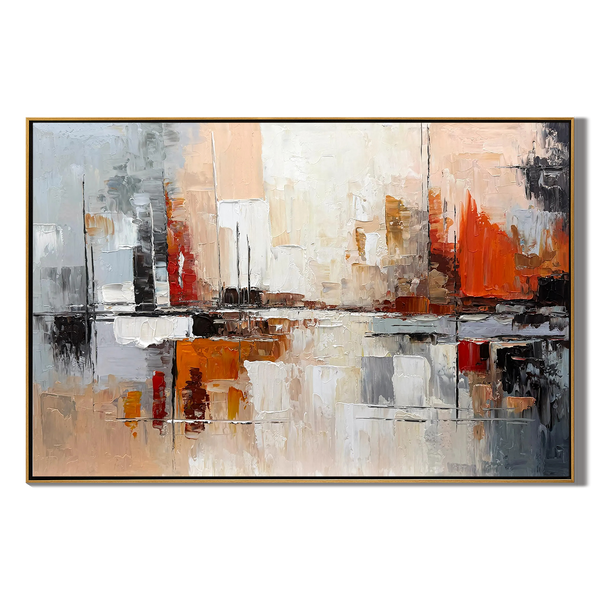 Urban Glow – Modern Orange & Grey Palette Knife Relief Abstract Painting | Modern Abstract Living Room & Office Art