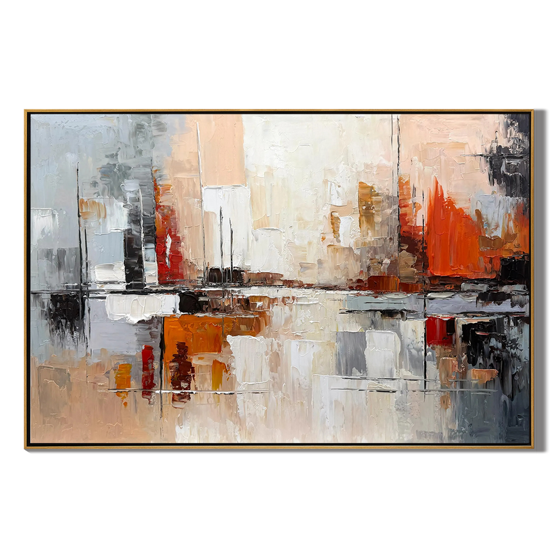 Urban Glow – Modern Orange & Grey Palette Knife Relief Abstract Painting | Modern Abstract Living Room & Office Art