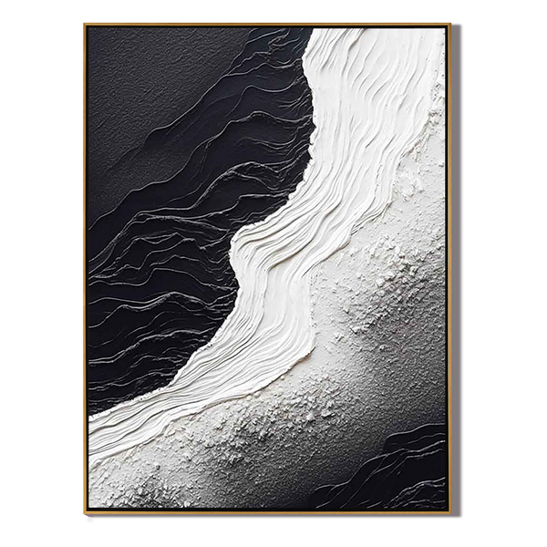 Echo of Monolith – Modern Minimalist Black and White Heavy Textured Painting | Wabi-Sabi Abstract Hallway Art