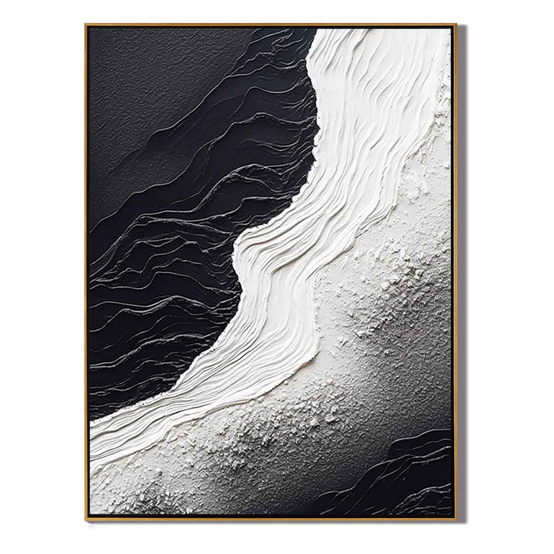 Echo of Monolith – Modern Minimalist Black and White Heavy Textured Painting | Wabi-Sabi Abstract Hallway Art