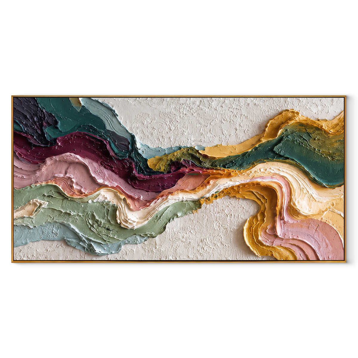 Ribbons Cross the Quiet – Colorful Ribbon Relief Painting | Modern Horizontal Wall Art