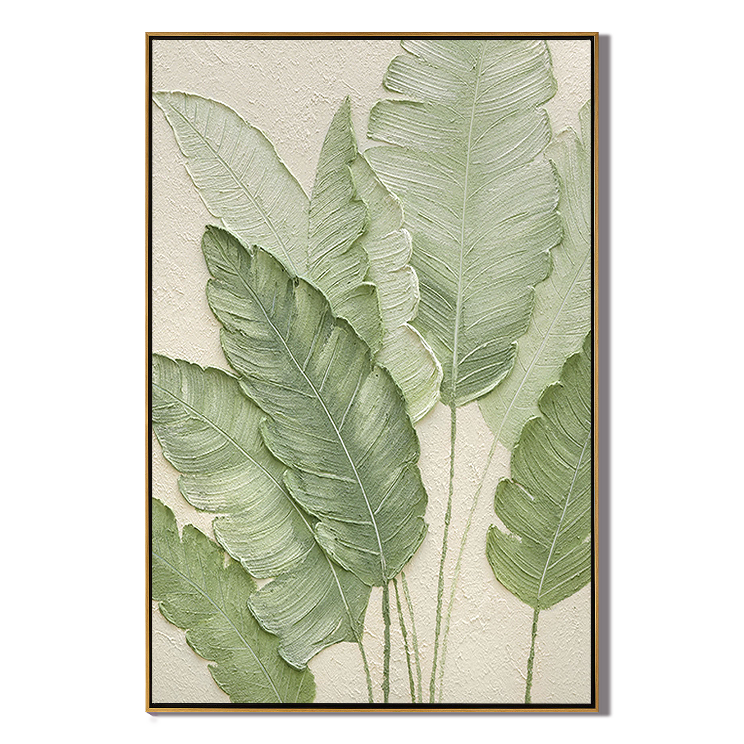 EMERALD WHISPER: 3D Textured Banana Leaf Wall Art, Right-Facing Botanical Relief with Gold Edges