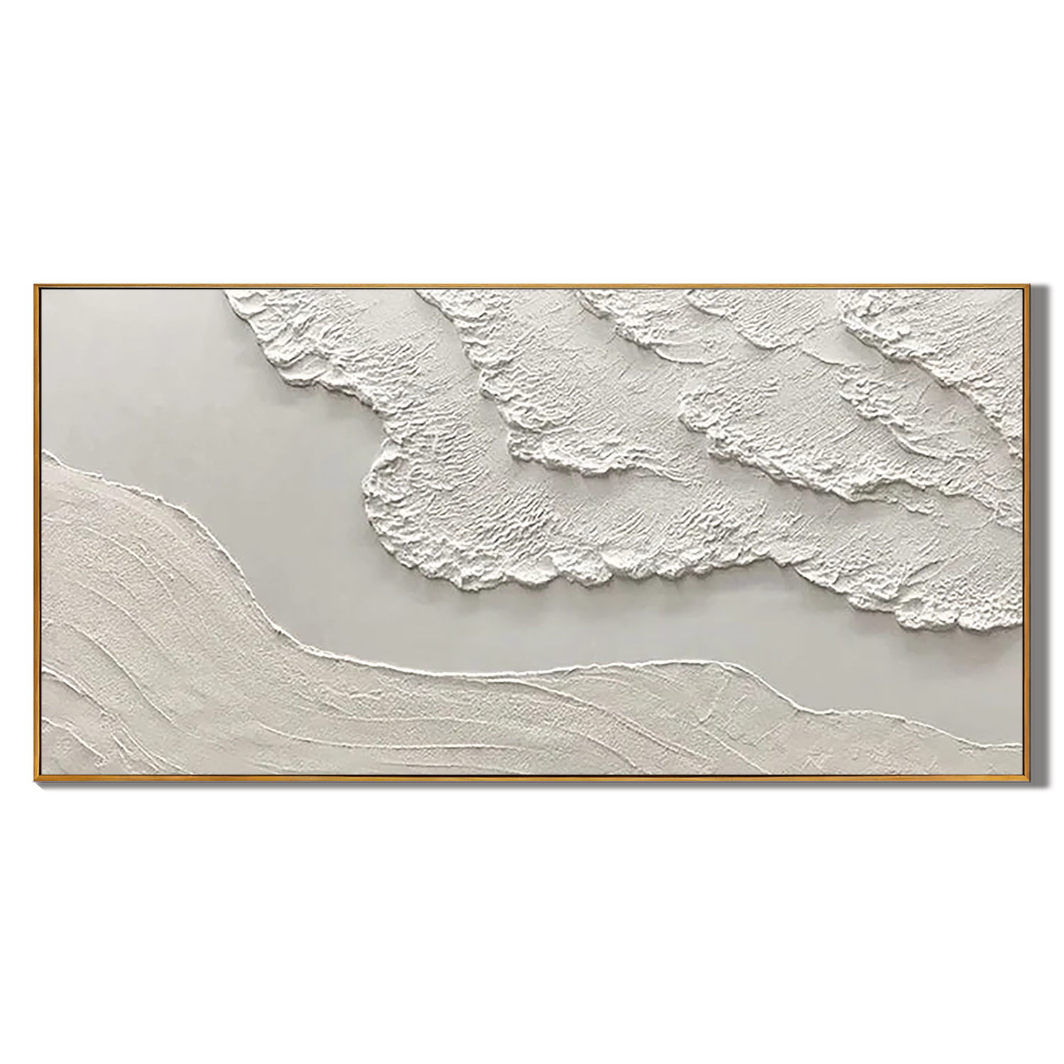 WHITE CLIFF: Texture Wall Art, Hand-Painted Horizontal Minimalist White Plaster Effect Relief 3D Textured Studio Art