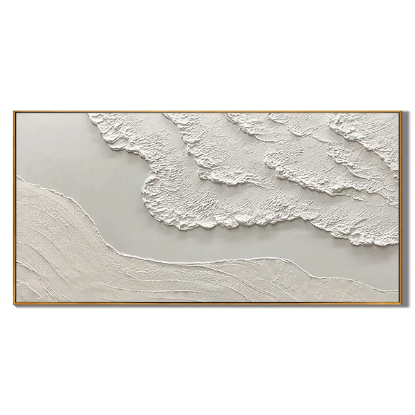 White Cliff – Hand-Painted Minimalist White Plaster Effect Relief Texture Painting | Modern Minimalist Bedroom & Home Office Art