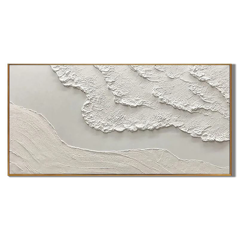 White Cliff – Hand-Painted Minimalist White Plaster Effect Relief Texture Painting | Modern Minimalist Bedroom & Home Office Art