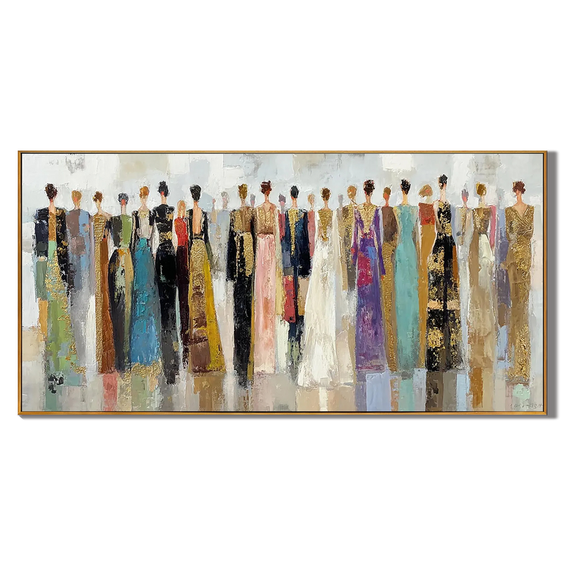 Urban Gathering – Hand-Painted Abstract Crowd Figure Portrait Painting | Contemporary Expressionist Living Room & Office Art