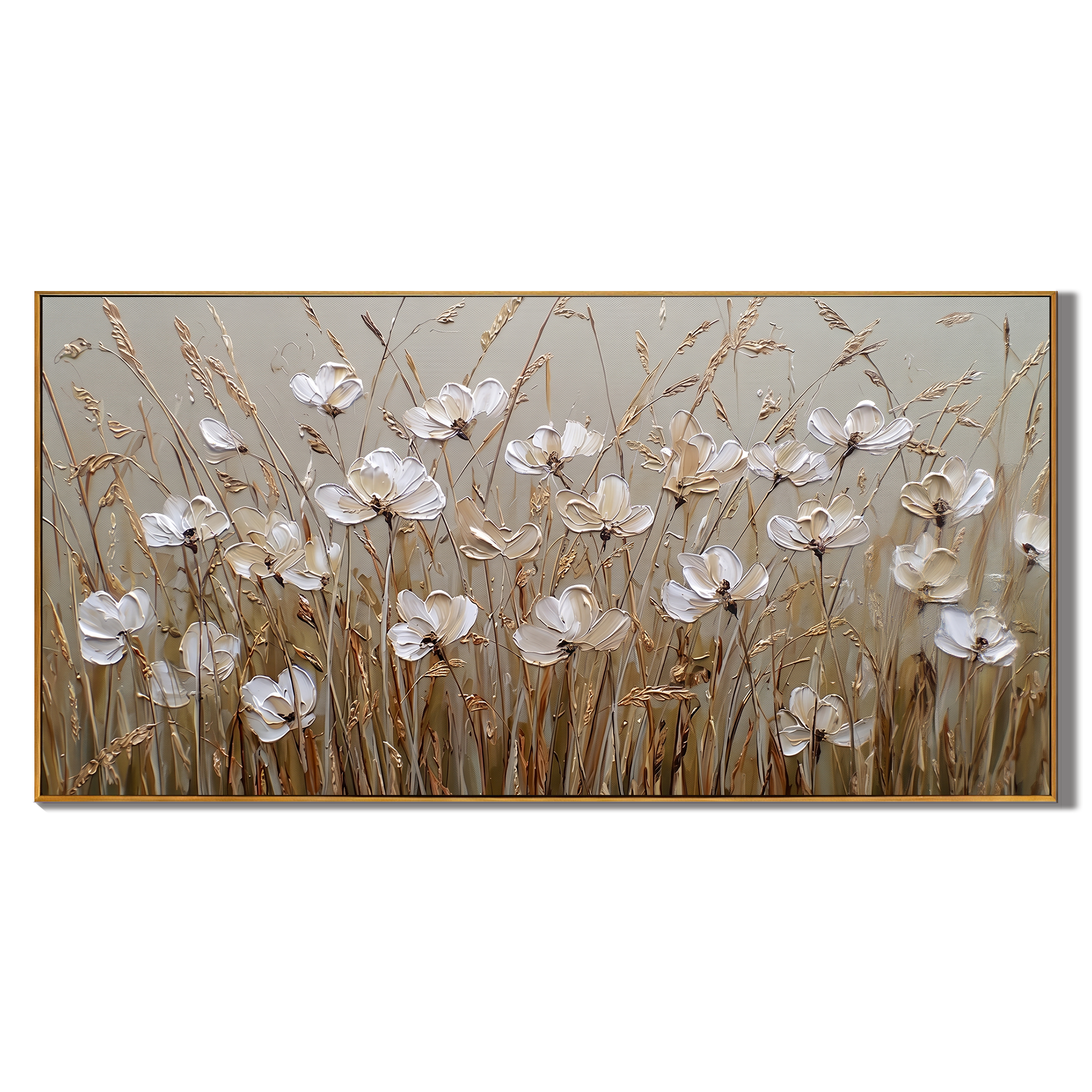 Autumn Whispers - Wabi-Sabi White Floral Earth Tone Impasto Canvas | Minimalist Living Room Wall Art
