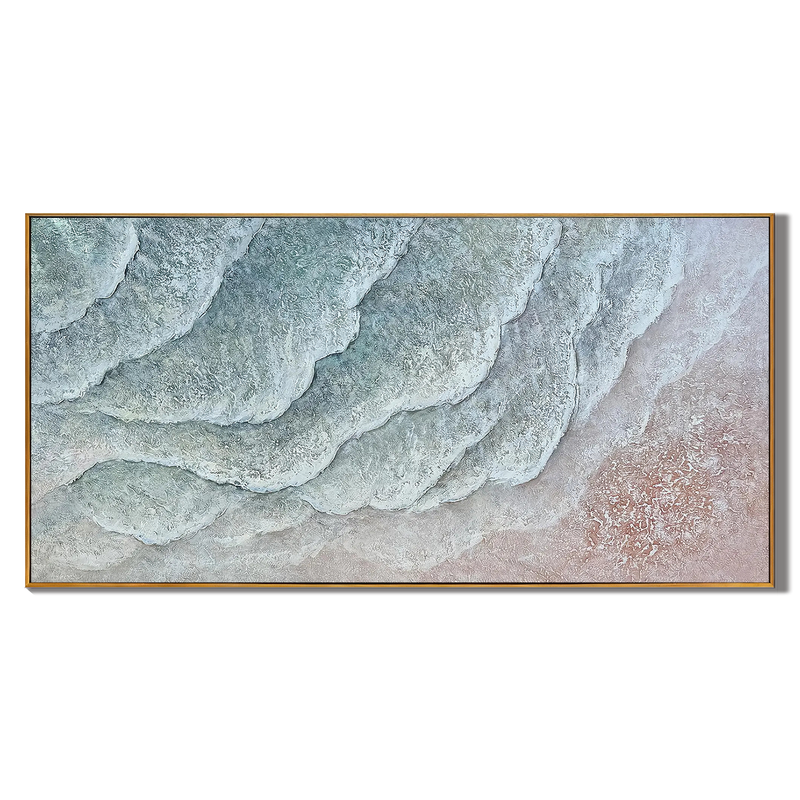 Gentle Tides – Modern Heavy Textured Abstract Waves | Wabi-Sabi Living Room Horizontal Wall Art