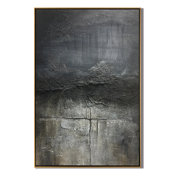 Earthen Crust – Hand-Painted Dark Grey Volcanic Texture Plaster Relief Wabi-Sabi Painting | Japandi Wabi-Sabi Living Room & Bedroom Art