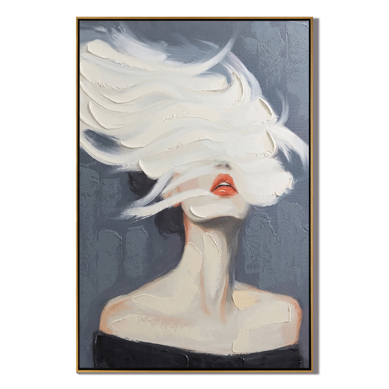 Whispers of the Wind –  Modern Surrealist Heavy Impasto Portrait | Avant-Garde Minimalist Wall Art