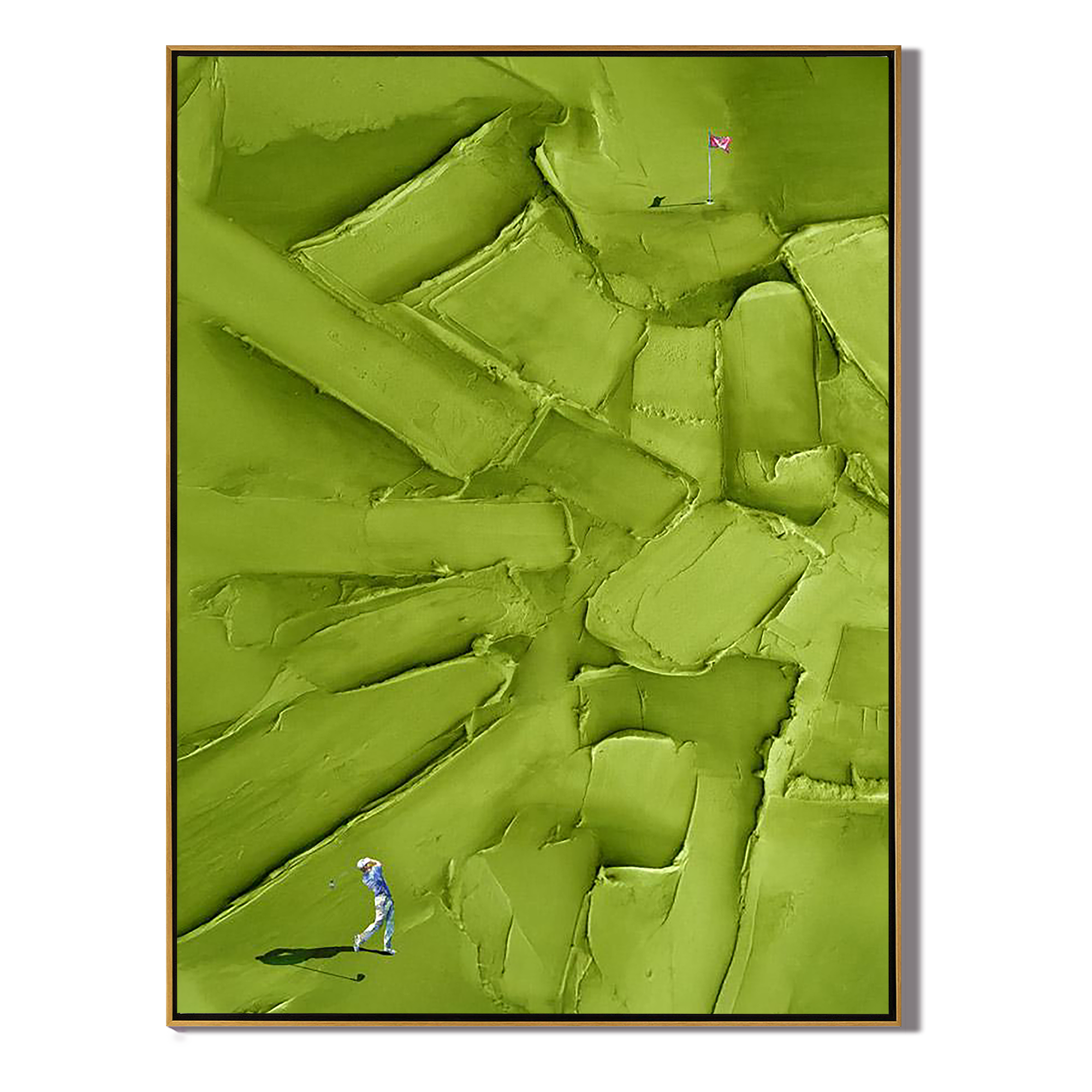 CREAMY GREEN: Sport Wall Art, Hand-Painted Olive Green 3D Heavy Texture Golf Course Athletes Canvas Painting