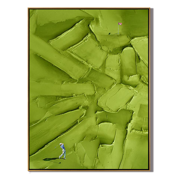 Creamy Green – Hand-Painted Olive Green 3D Heavy Texture Golf Course Athletes Sport Painting | Contemporary Sport Home Office & Living Room Art