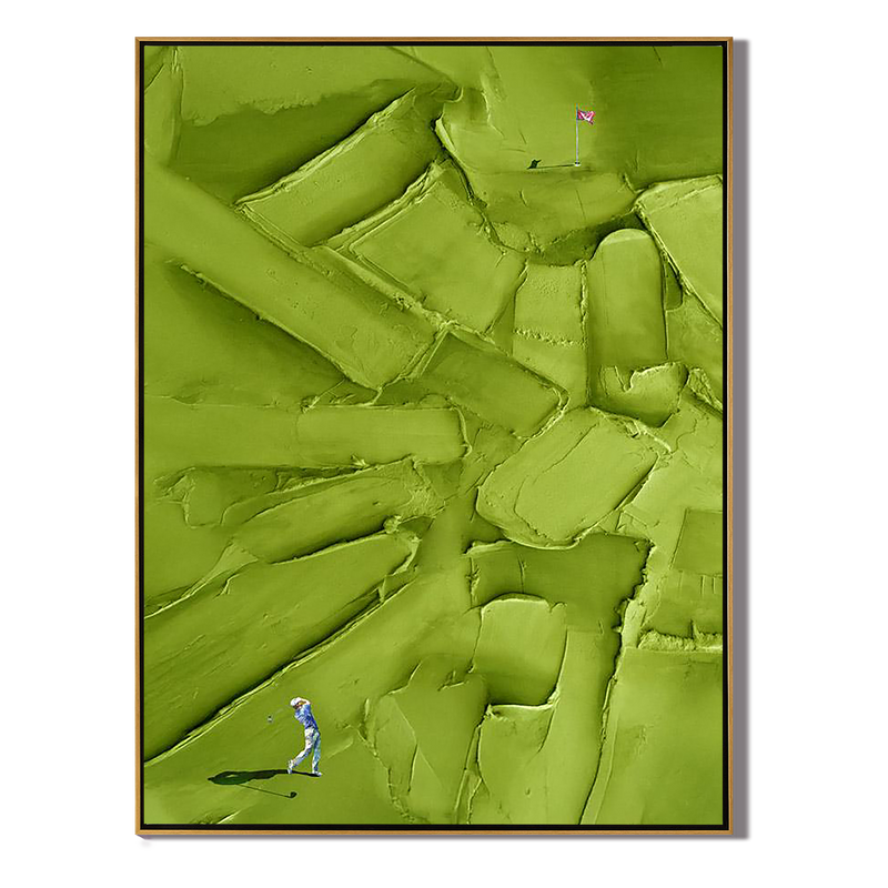 Creamy Green – Hand-Painted Olive Green 3D Heavy Texture Golf Course Athletes Sport Painting | Contemporary Sport Home Office & Living Room Art