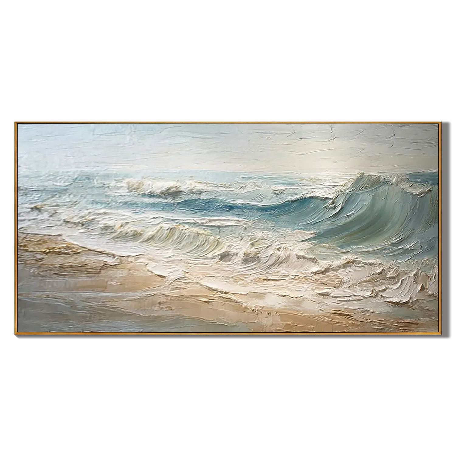 OCEAN MIST: Panoramic 3D Heavy Texture Wave Wall Art, Modern Coastal Plaster Relief