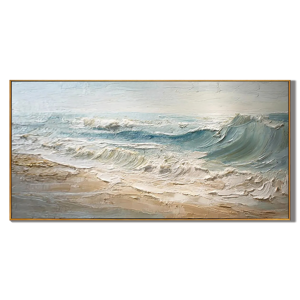 Ocean Mist – Modern Coastal Plaster Relief Texture Painting | Coastal Modern Living Room & Bedroom Art