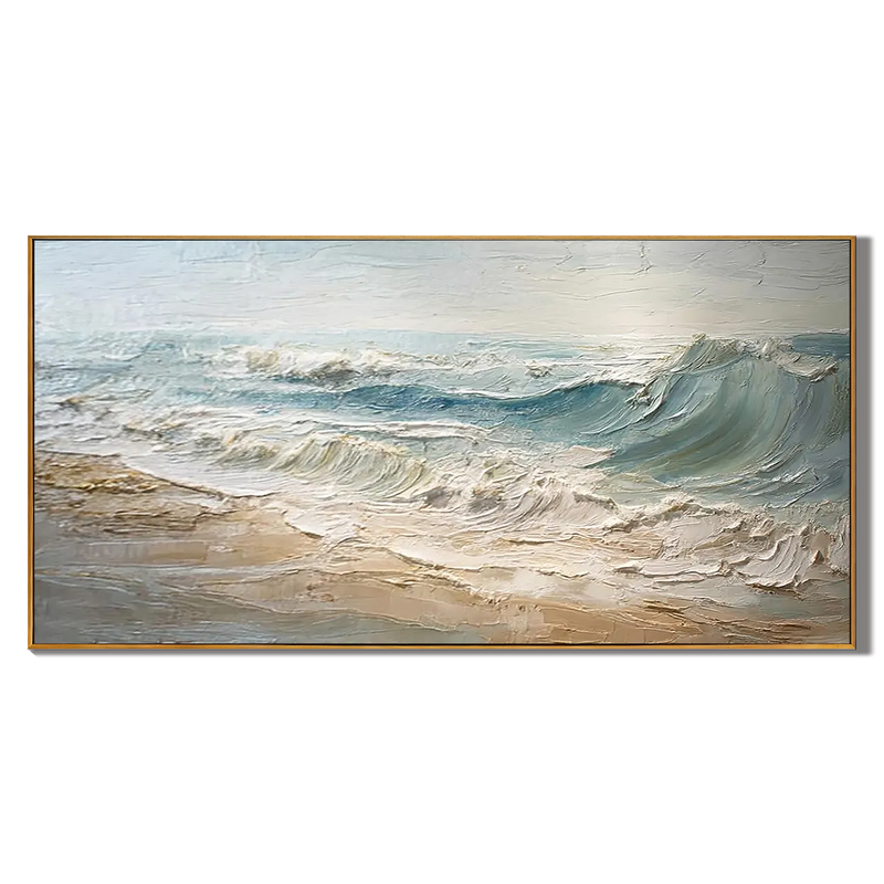 Ocean Mist – Modern Coastal Plaster Relief Texture Painting | Coastal Modern Living Room & Bedroom Art