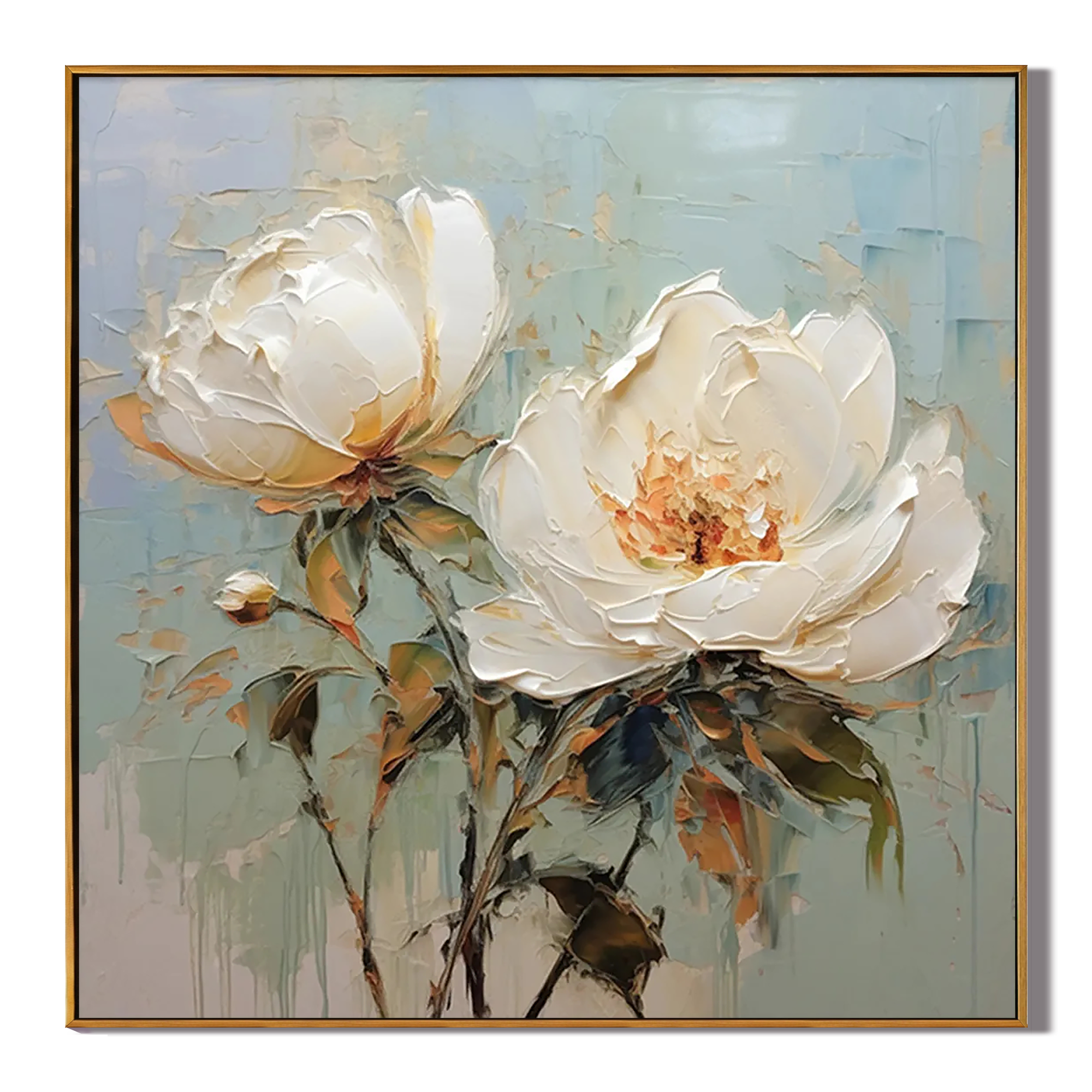 IVORY DUO: 3D Heavy Texture White Rose Wall Art, Modern Floral Palette Knife Painting