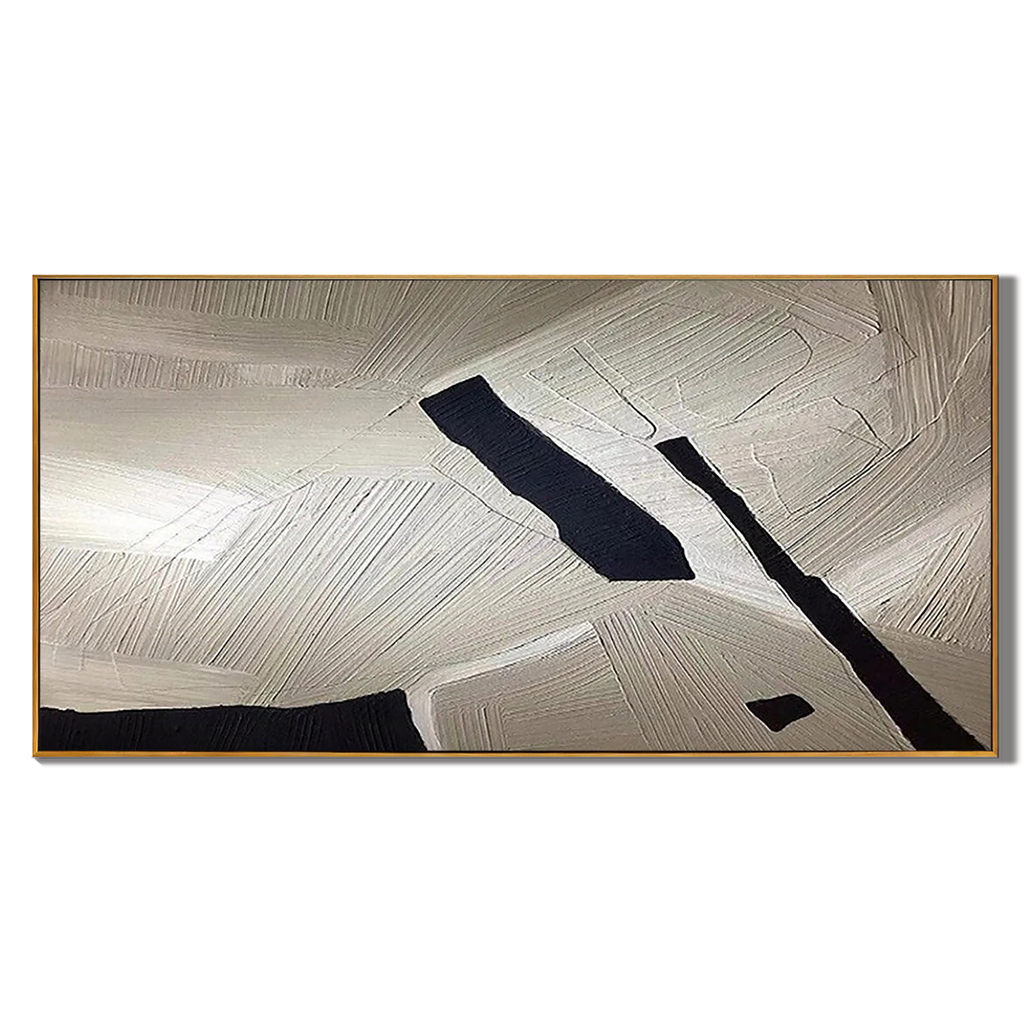 URBAN STRUCTURE: Panoramic 3D Heavy Texture Abstract Wall Art, Modern Black & Sand Plaster Relief