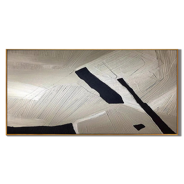 Urban Structure – Modern Black & Sand Plaster Relief Abstract Painting | Modern Abstract Living Room & Office Art
